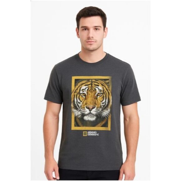 National Geographic Men's Big Cat Graphic Tee Charcoal Gray XXL - Picture 1 of 3
